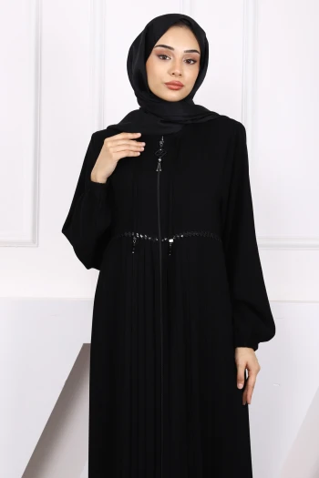 Siyah Kol Lastikli Piliseli Ferace