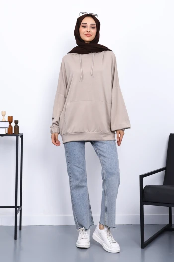 Vizon Kanguru Cepli Modal Sweatshirt