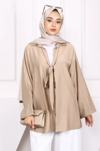Vizon Ön Bağlamalı Modal Kimono