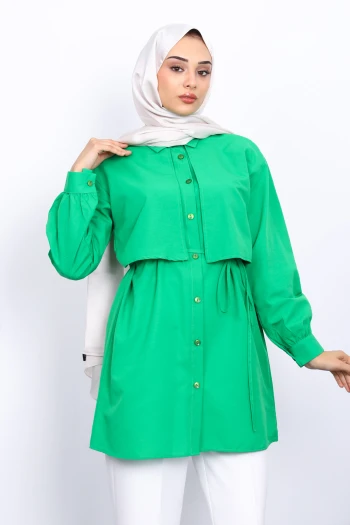 Yeşil Ön Detaylı Poplin Tunik