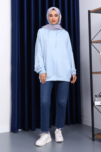 Bebe Mavi Kanguru Cepli Modal Sweatshirt