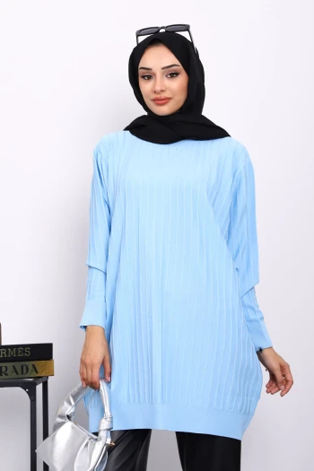 Bebe Mavi Merserize Fitilli Salaş Tunik