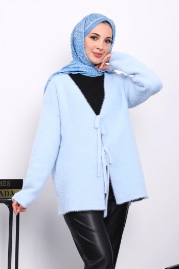 Bebe Mavi Ön Bağlamalı Angora Yumoş Hırka