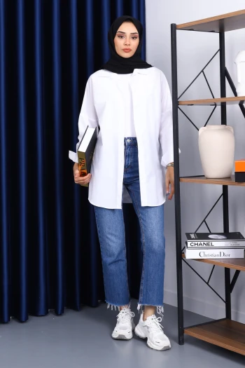 Beyaz Düz Terikoton Salaş Gömlek