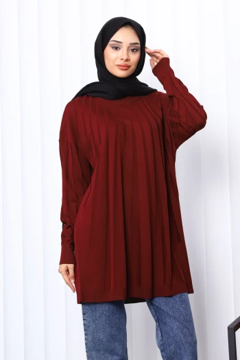 Bordo Bisiklet Yaka Merserize Triko Tunik