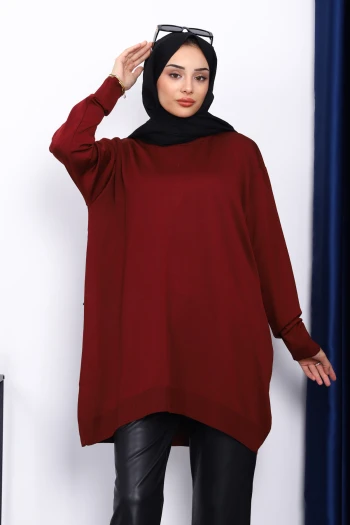 Bordo Bisiklet Yaka Merserize Tunik