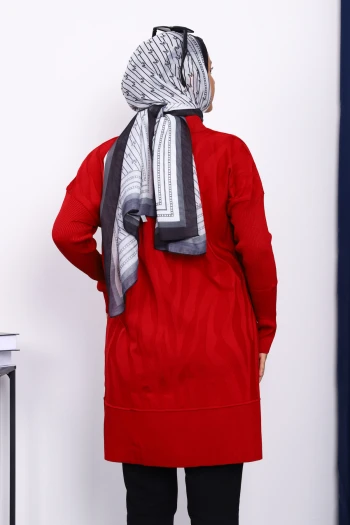 Bordo Gömlek Yaka Soğık İplik Triko Tunik