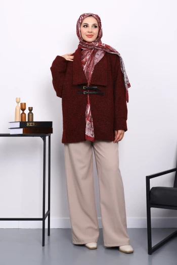 Bordo Kemer Detaylı Süet Kaban