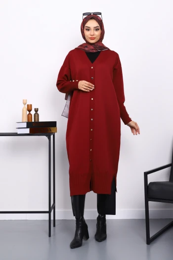 Bordo Soğuk İplik Triko Hırka