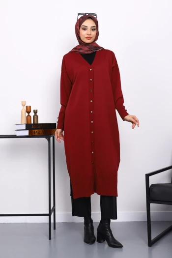 Bordo Soğuk İplik Triko Hırka