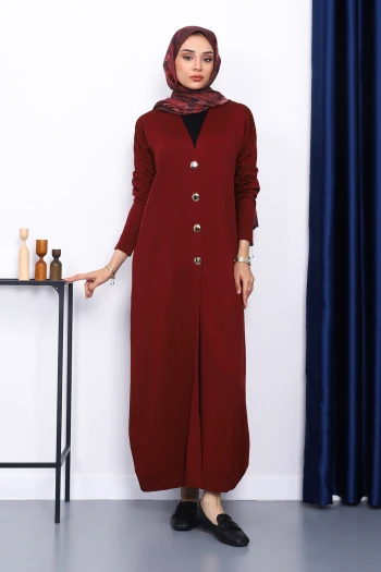 Bordo V Yaka Merserize Hırka