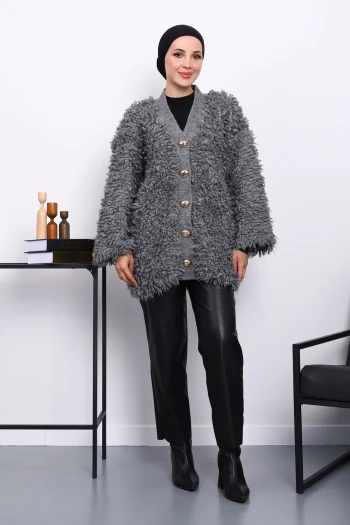 Füme Düğmeli Angora Hırka
