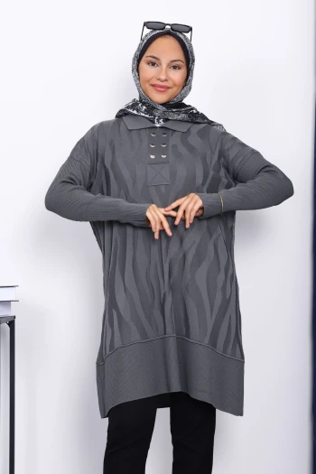 Füme Gömlek Yaka Soğık İplik Triko Tunik