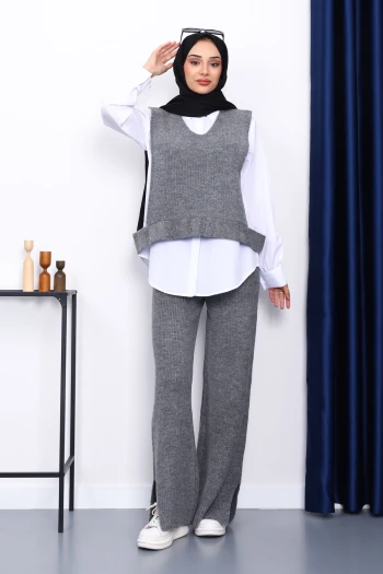 Füme Gömlekli Üçlü Triko Takım