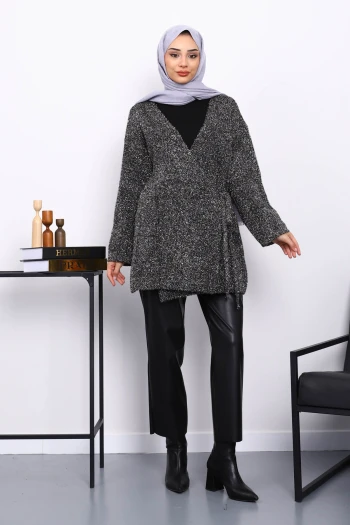 Gümüş Bel Kuşaklı Simli Hırka