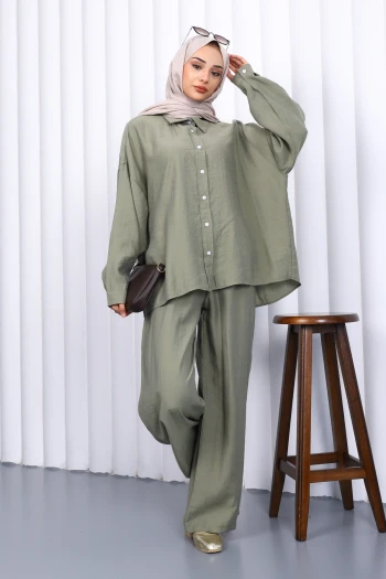 Haki Gömlek Pantolonlu Takım