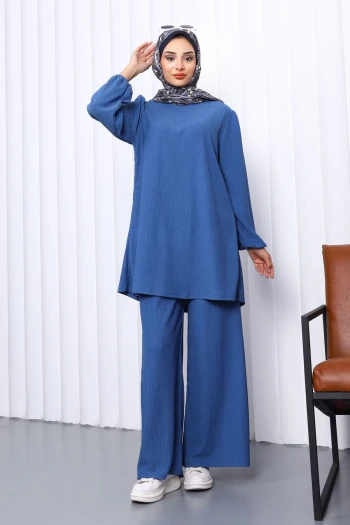 İndigo Bürümcük Tunik Pantolonlu Takım