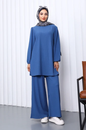 İndigo Bürümcük Tunik Pantolonlu Takım