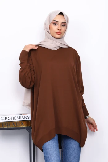 Kahverengi Bisiklet Yaka Merserize Tunik