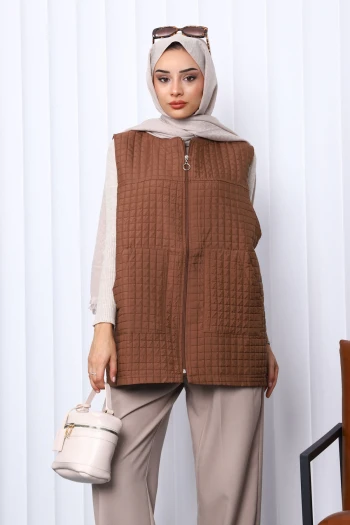 Kahverengi Kapitone Astarlı Yelek
