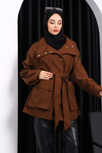 Kahverengi Oversize Cepli Bondit Ceket