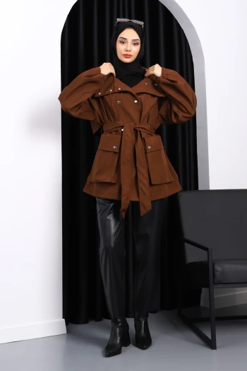 Kahverengi Oversize Cepli Bondit Ceket