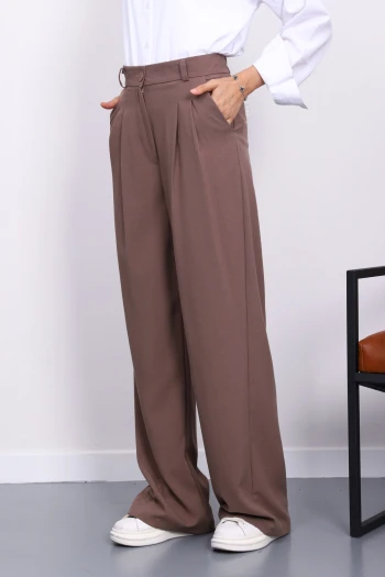 Koyuv Vizon Palazzo Krep Geniş Paça Pantolon
