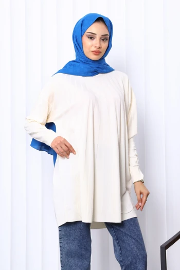 Krem Bisiklet Yaka Merserize Triko Tunik
