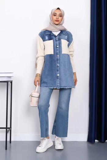 Krem Kot Garnili Triko Hırka