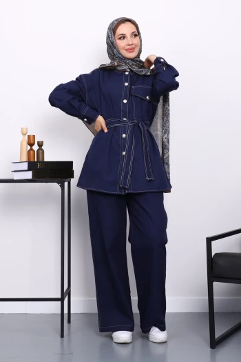 Lacivert Düğmeli Gabardin Ceket Pantolonlu Takım