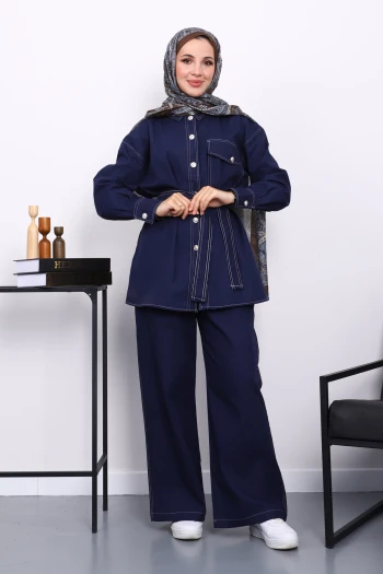 Lacivert Düğmeli Gabardin Ceket Pantolonlu Takım