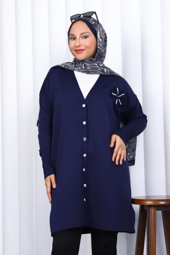 Lacivert Düğmeli Soğuk İplik Triko Hırka