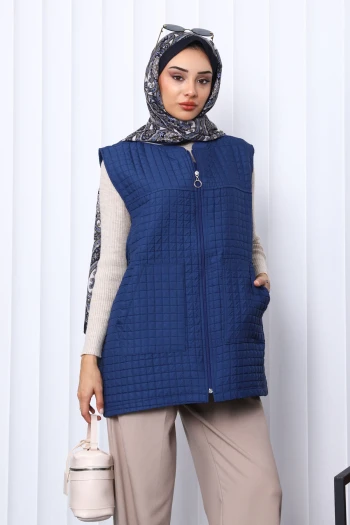 Lacivert Kapitone Astarlı Yelek