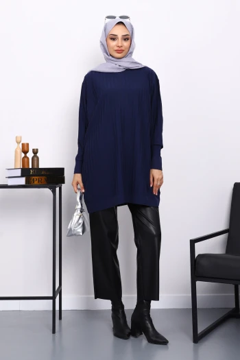 Lacivert Merserize Fitilli Salaş Tunik