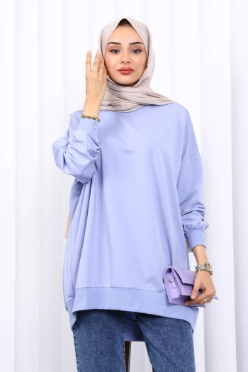 Lila Önü Kısa Arkası Uzun Oversize Sweatshirt