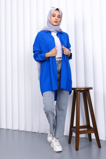 Mavi Cepli Terikoton Gömlek