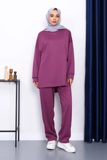 Mürdüm Bisiklet Yaka Tunik Pantolonlu Takım