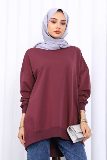 Mürdüm Önü Kısa Arkası Uzun Oversize Sweatshirt