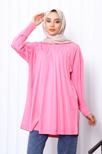 Pembe Bisiklet Yaka Merserize Triko Tunik