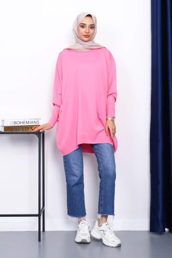 Pembe Bisiklet Yaka Merserize Tunik