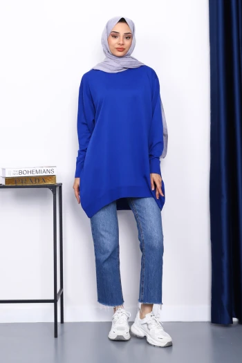 Saks Mavi Bisiklet Yaka Merserize Tunik
