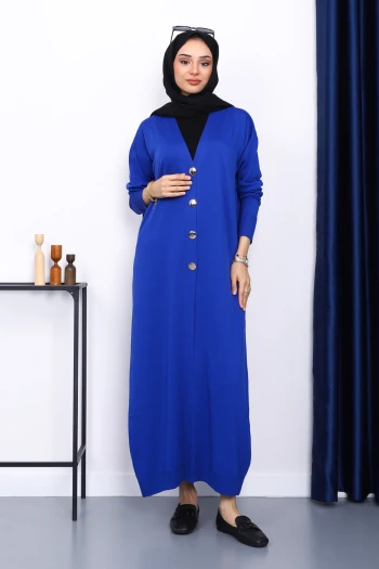Saks Mavi V Yaka Merserize Hırka