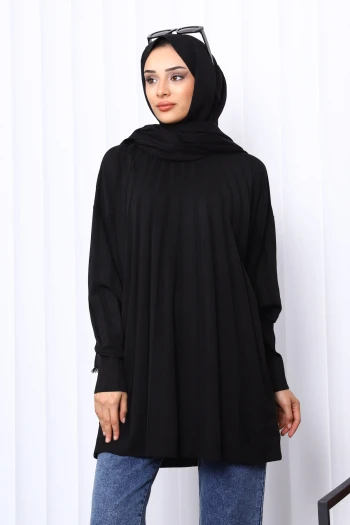 Siyah Bisiklet Yaka Merserize Triko Tunik