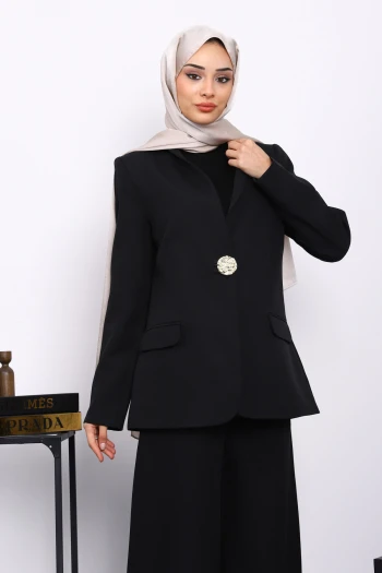 Siyah Ceket Pantolonlu Krep Takım