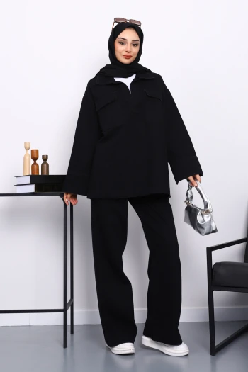 Siyah Cepli Gömlek Pantolonlu Kot Takım