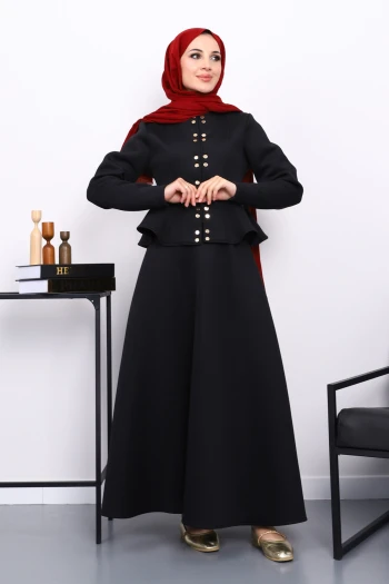 Siyah Crop Ceket Etekli Scuba Takım