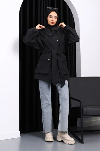 Siyah Oversize Cepli Bondit Ceket