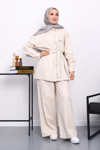 Taş Düğmeli Gabardin Ceket Pantolonlu Takım