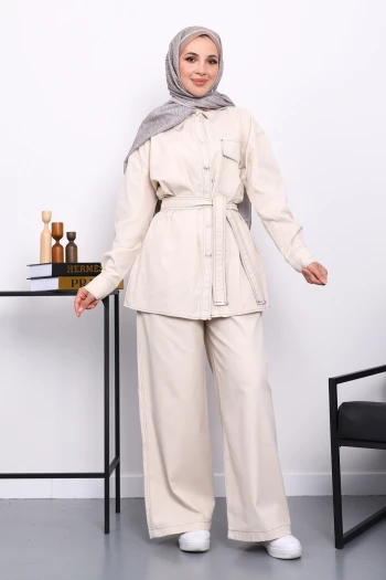 Taş Düğmeli Gabardin Ceket Pantolonlu Takım