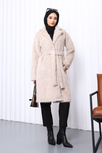 Taş Düğmeli Uzun Cepli Kürk Kaban